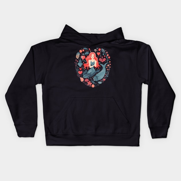 Mermaid Valentine Day Kids Hoodie by JH Mart